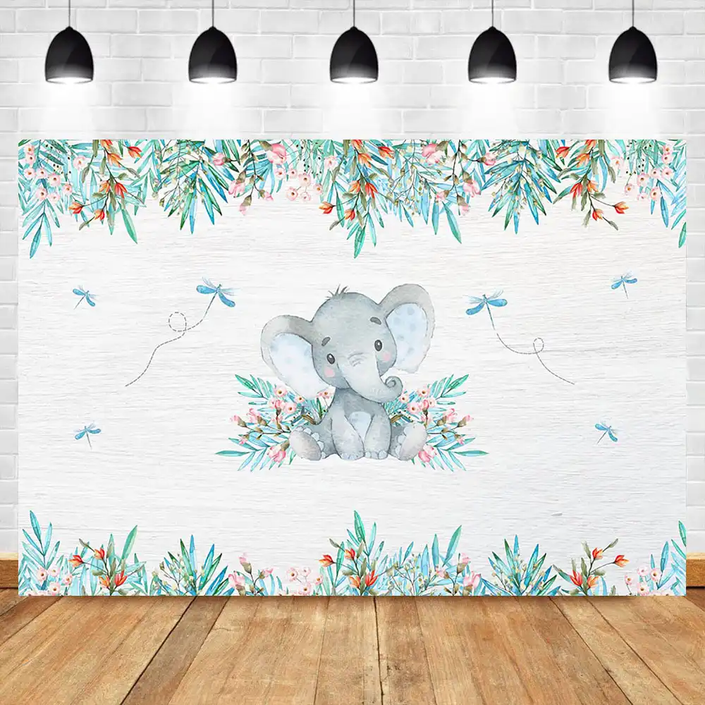 Elephant Baby Shower Backdrop Blue Elephant Birthday Photo Booth