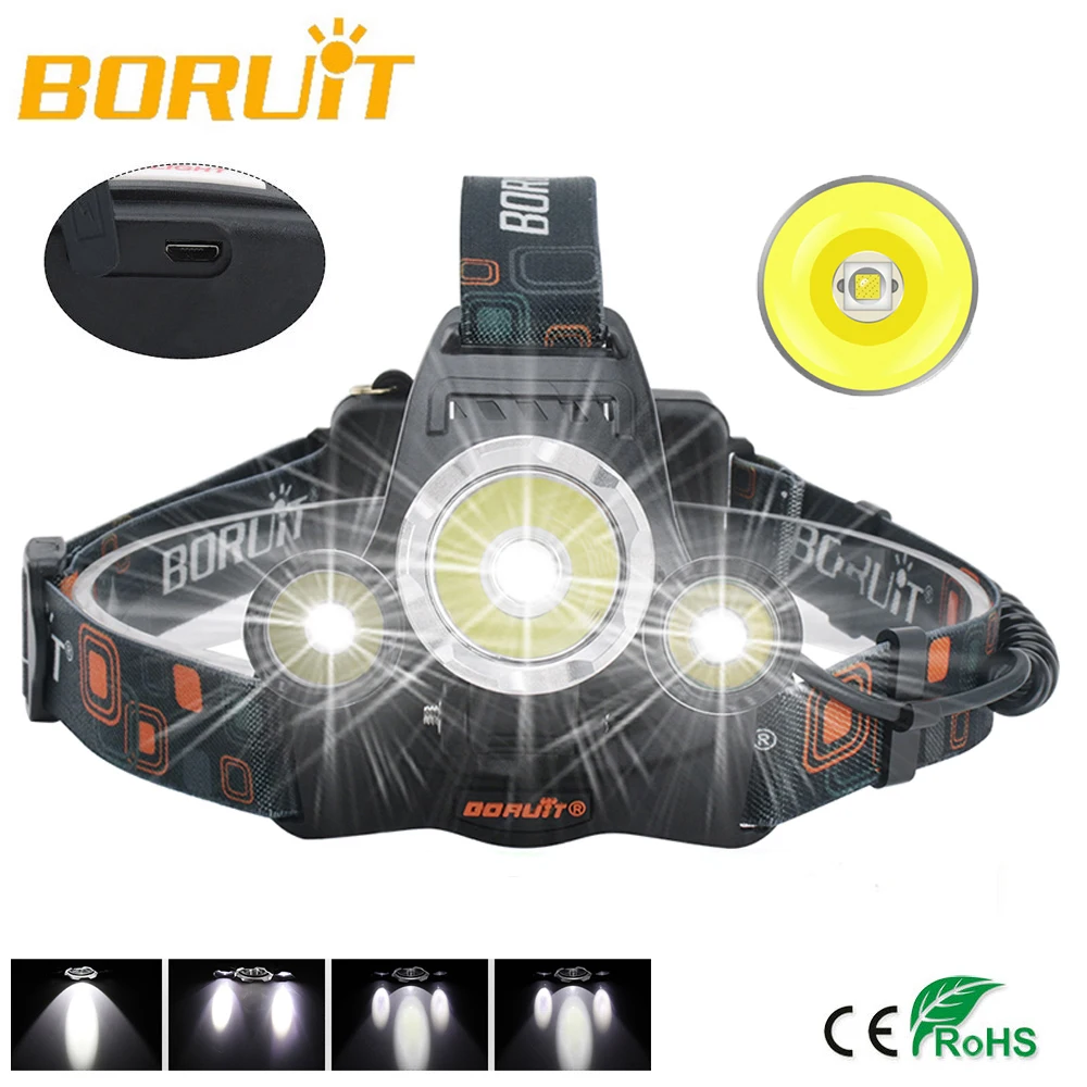 BORUIT XM-L L2 2 * R2 светодиодный налобный фонарь головсветильник Лампа 18650 + зарядное