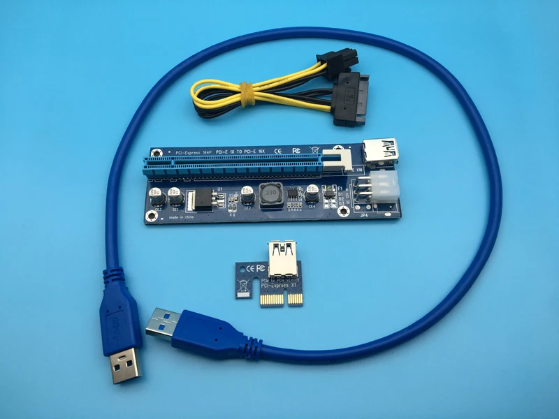 60 см PCIe PCI-E карта с разъемом PCI Express 1x к 16x с USB3.0 кабель SATA к 6Pin Мощность кабель Riser Card для добывания монет Биткойн машины