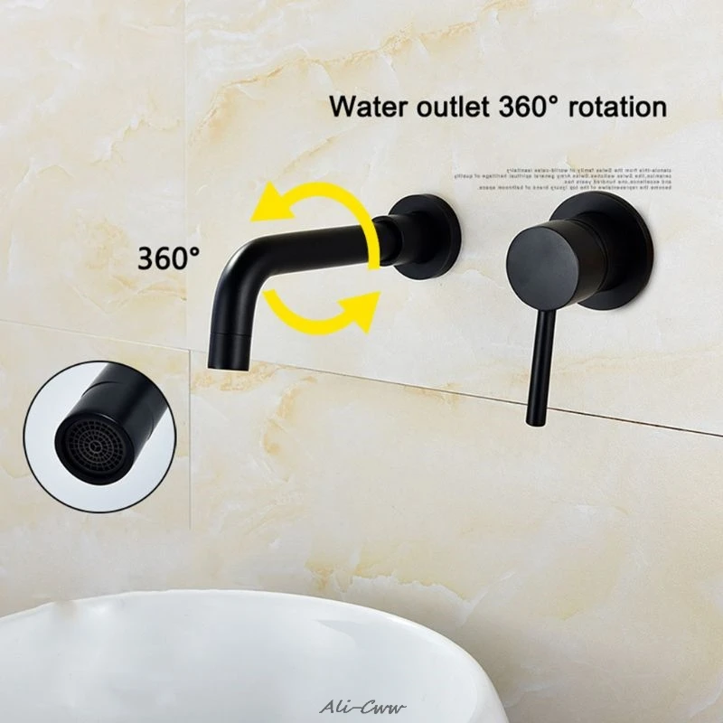 

Copper Black Wall Embedded Hot And Cold Basin Faucet Concealed Hot And Cold Water Bathroom Lavatory Washbasin Faucet