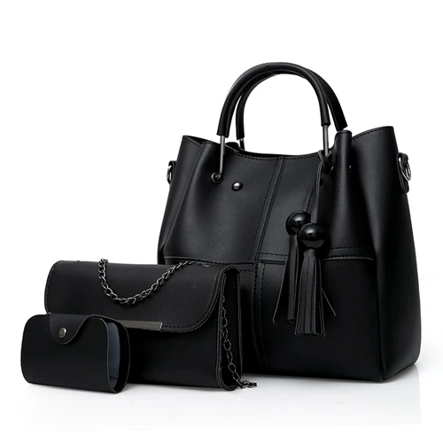 Композитная женская сумка высокого качества, дизайнерские сумки, женские сумки через плечо для женщин, женские розовые сумки через плечо с кисточками - Цвет: Черный
