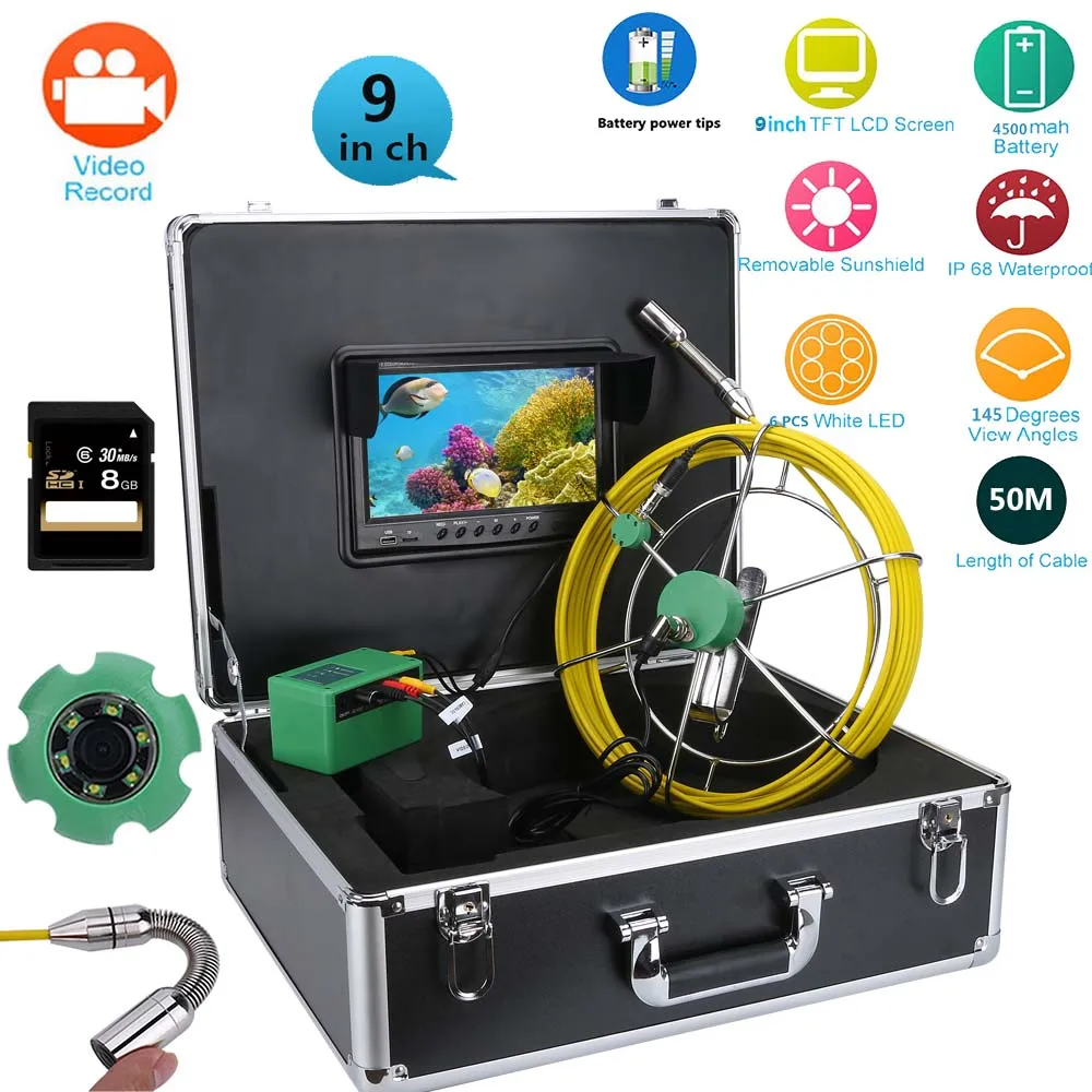

SmartYIBA 9'' DVR Pipe Sewer Drain Inspection Camera System 1000TVL HD Camera Video Recording with 145 Degree Angle 8GB SD Card