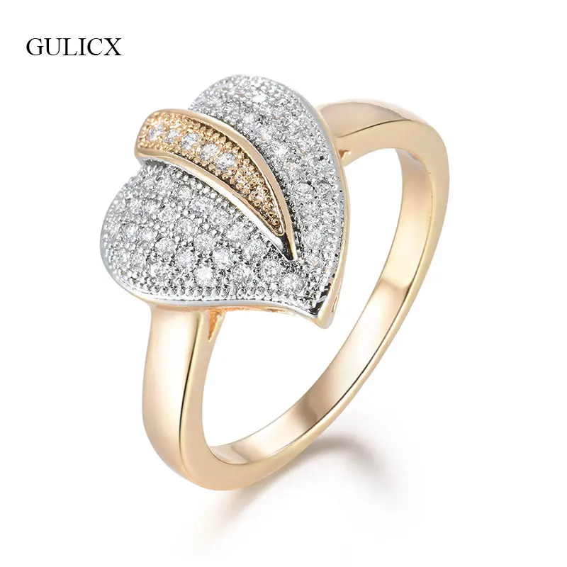 

GULICX Gold-color Romantic Wedding Rings For Women Zircon Forever Love Heart Shape Female Promise Rings Ladies Jewelry GLR640