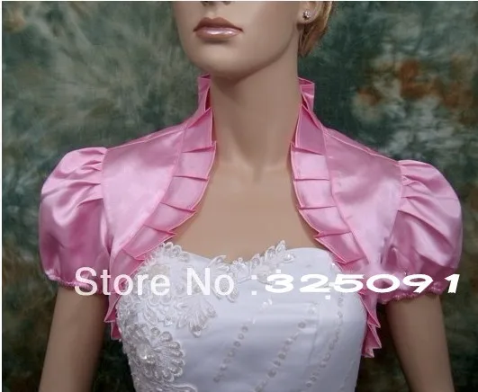 Newest Short Sleeve Pink Satin Ruffle Wedding Bridal Party Bolero Newest Short Sleeve Pink Satin Ruffle Wedding Bridal Party Bolero Jackets Shrug Pageant Evening