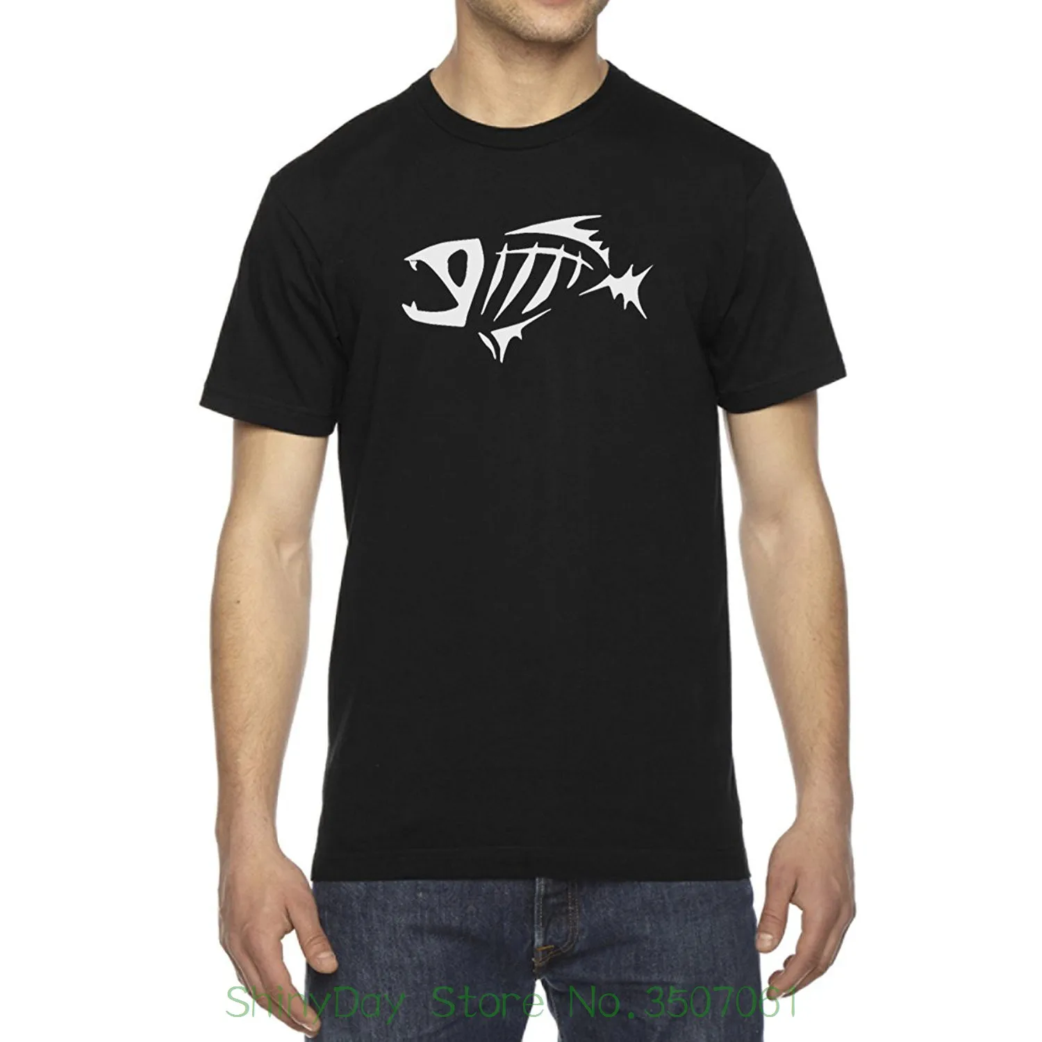 

Men Tee Shirt Tops Short Sleeve Cotton Fitness T-shirts Men's Fish Bones Fear No T-shirt