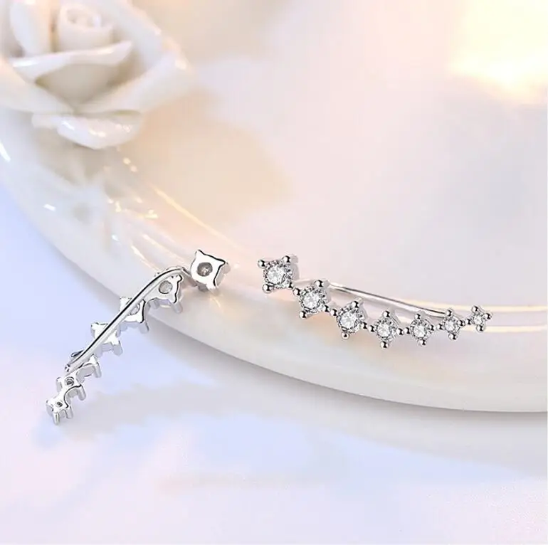 925 Sterling Silver Four Claws Seven Stars Zirconia Clip Earrings For Women Ear Cuff Boucle D'oreille Femme S-e243