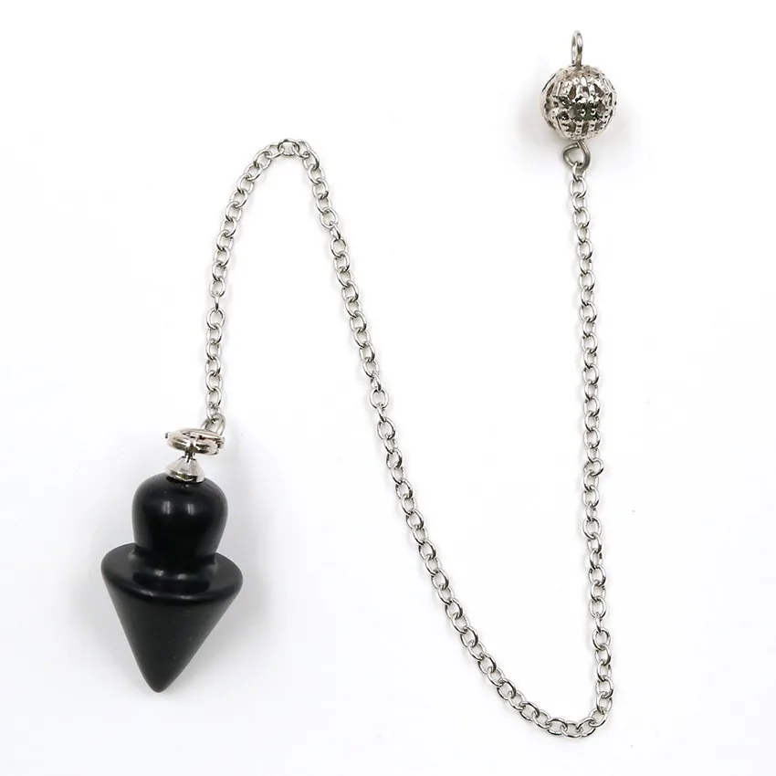 

FYJS Unique Silver Plated Spiral Shape Black Agates Pendulum for Dowsing Pendant Link Chain Jewelry