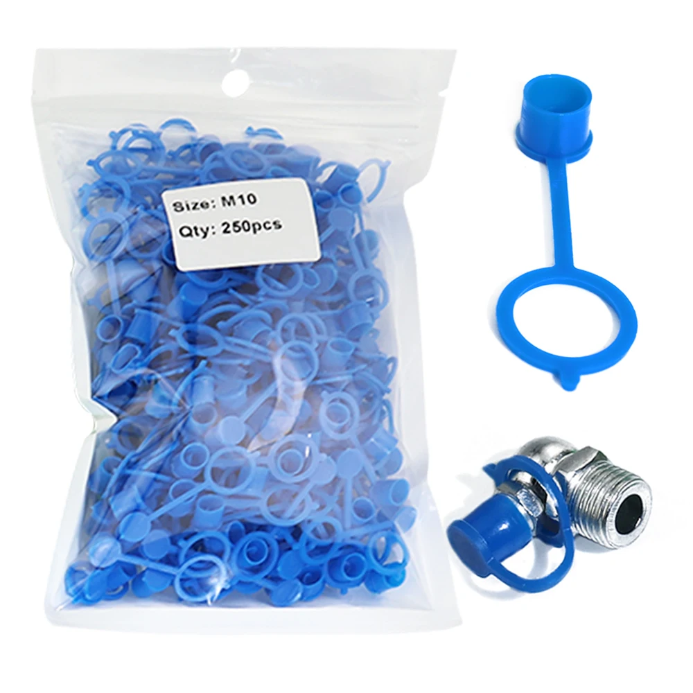 

250PCS Grease Fitting Caps Blue Polyethylene Dust Caps for M10 Metric Thread Grease Zerk Nipple Fitting