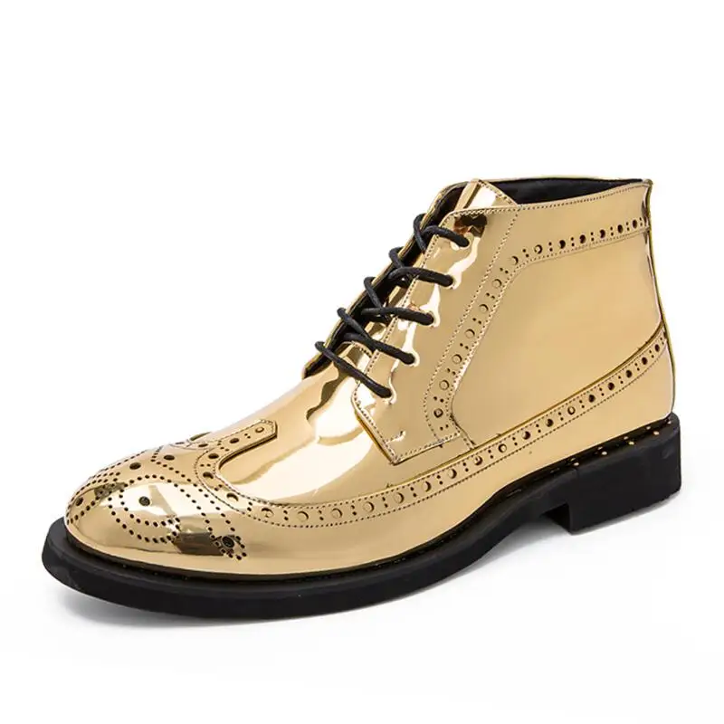 Vancat New Autumn winter Men's Dress Boots Business Men Boots Leather Men shoes Comfortable Outdoor Ankle Boots Casual Shoes - Цвет: Gold