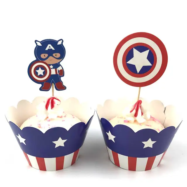12sets Captain America Paper Cupcake Wrappers Cake Toppers Picks Kids Birthday Decoration Accessories Baby Shower Party Supplies 12sets Captain America Paper Cupcake Wrappers Cake Toppers Picks Kids Birthday Decoration Accessories Baby Shower Party Supplies