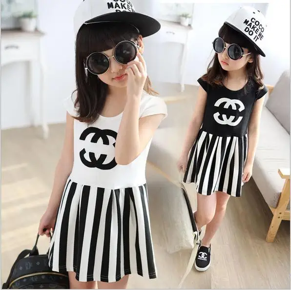 New Summer Children Clothing Baby Girl Cotton Striped Printing Letters Black White Short Sleeved Kids Dress In Dresses From Mother Kids On New Summer Children Clothing Baby Girl Cotton Striped Printing Letters Black White Short Sleeved Kids Dress In Dresses From Mother Kids On