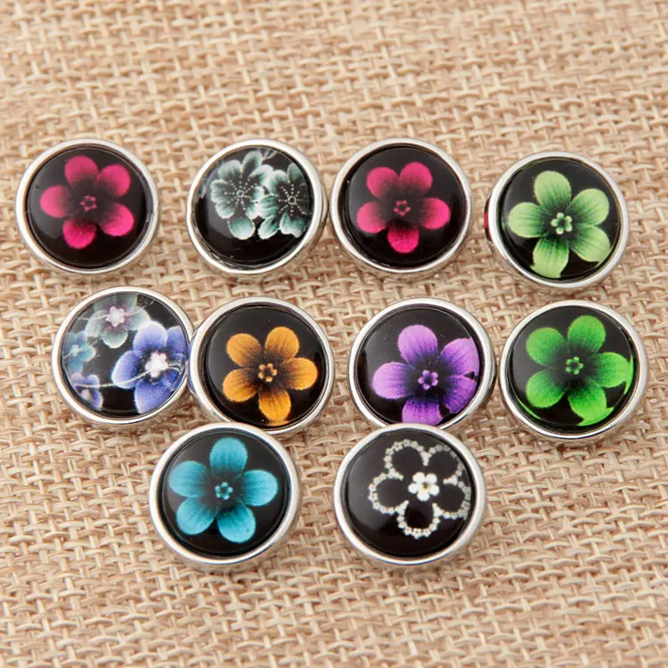12mm Mini Snaps Button 10pcs/lot Mix Colors Flowers Pattern Glass