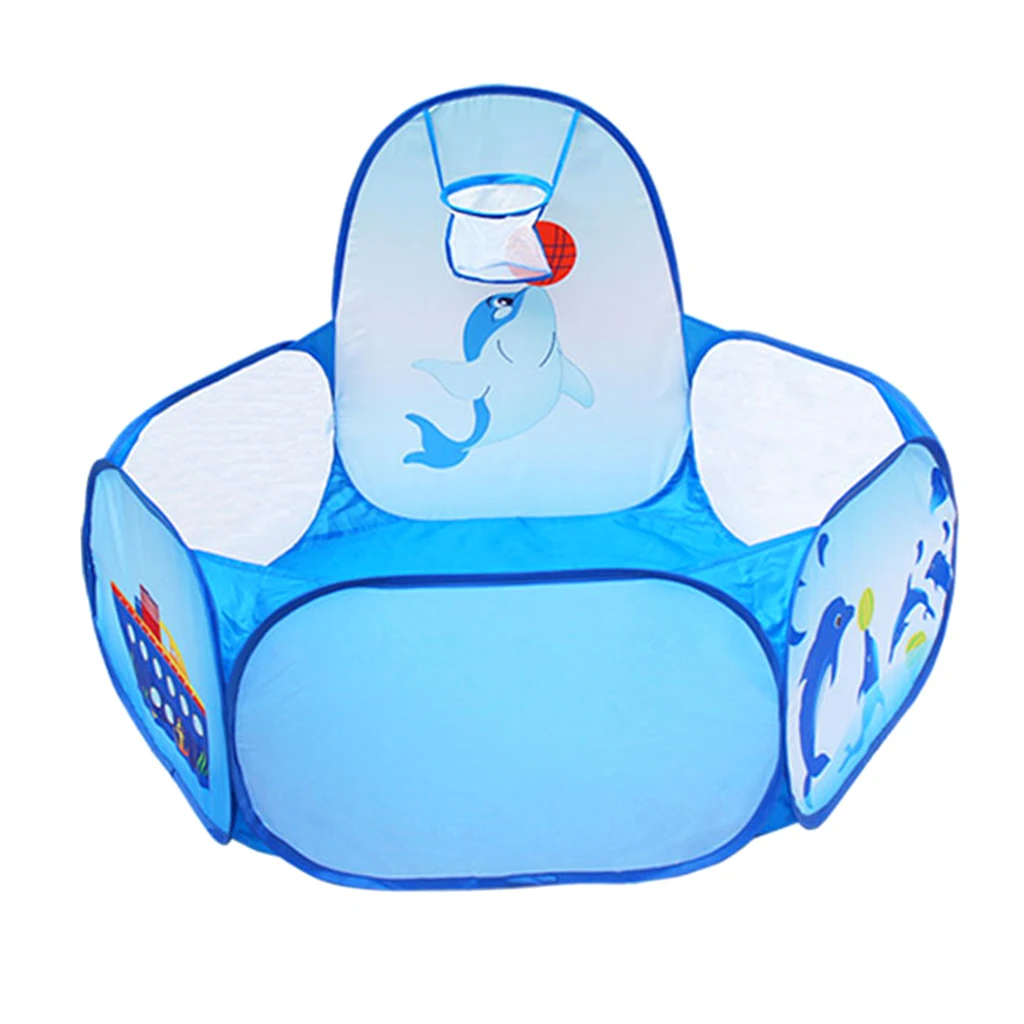 Fun Pop Up Ball Pit Pool Toddler Baby Play Tent Playhouse Playpen with Basketball Hoop Developmental play Game Toy 120CM/ 47''