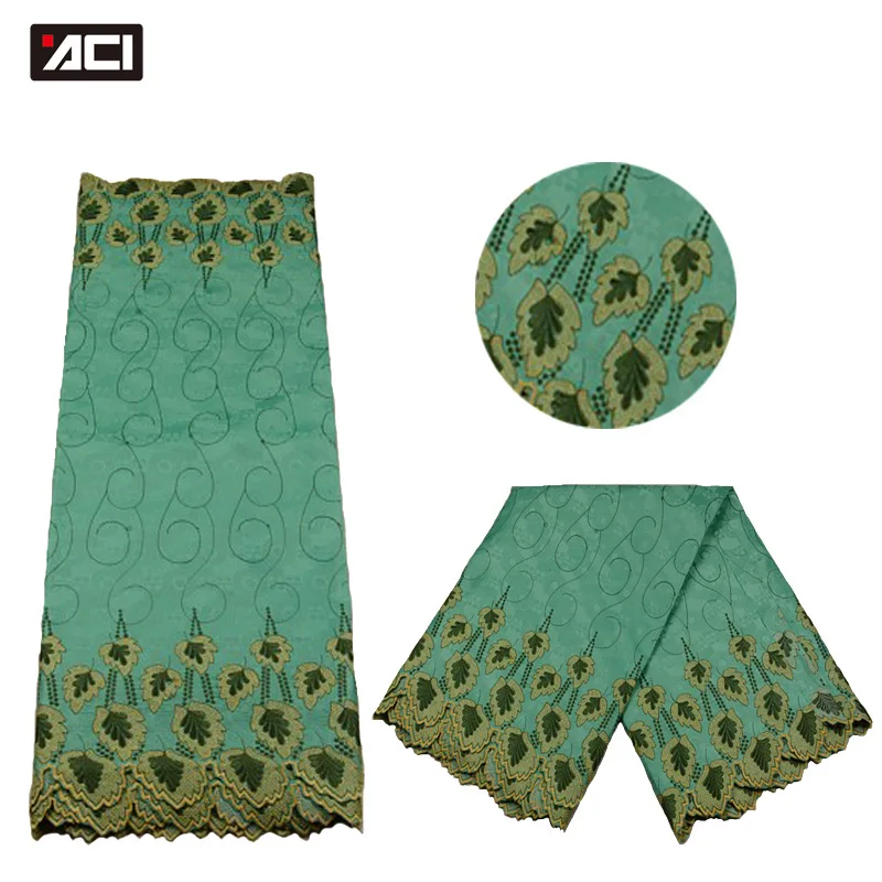 

ACI Green Color Silk Fabric Bazin Lace 5 Yards Guinea Brocade Embroidery Lace African Fabric For Patchwork Dress Cheaper Price