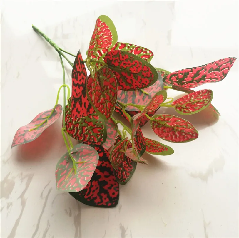 30pcs Artificial Red leaf Plant Bunch Plastic Greenery for Home Party