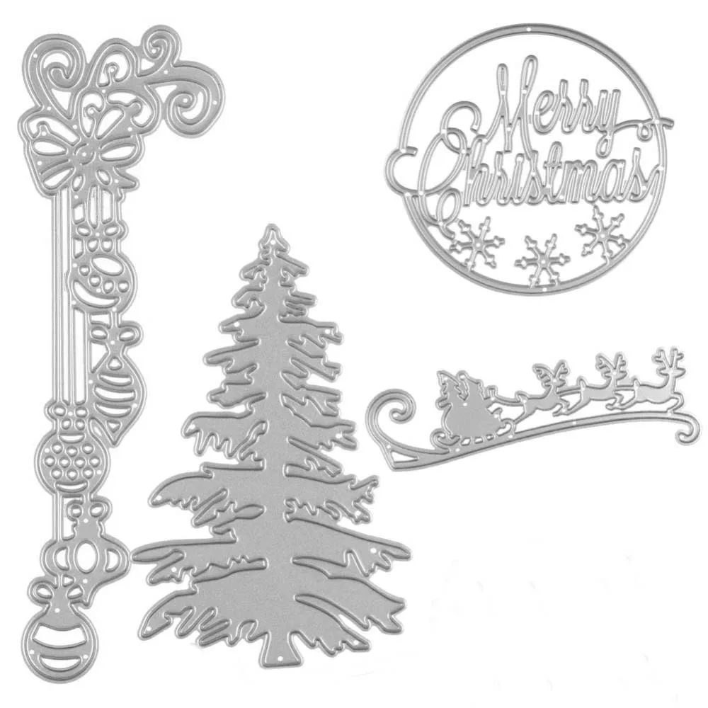 4Pcs/set Christmas Tree Border Sled Metal Cutting Dies Stencils Paper