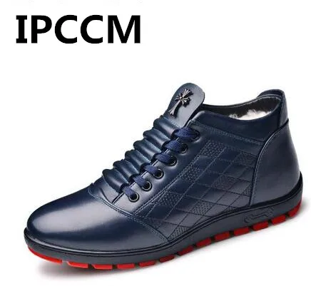 Fourrure brown Casual Chaussures Avec Dentelle Cheville Nouveau Appartements up Mode Black Cuir Chaud Qualité Blue En navy Hommes Réel Bottes D'hiver Solide Haute qwI8tB