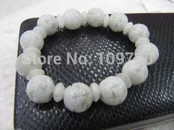 

hot sell909148 FINE Certified A Grade Jade (Aqua jadeite) Round Carved Bead Bracelet