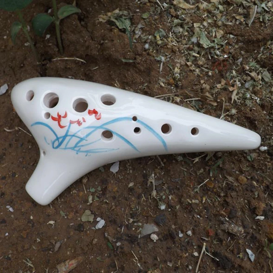 Chinese Ceramic Ocarina Submarine 12Hole AC Glaze Flute Ice crack