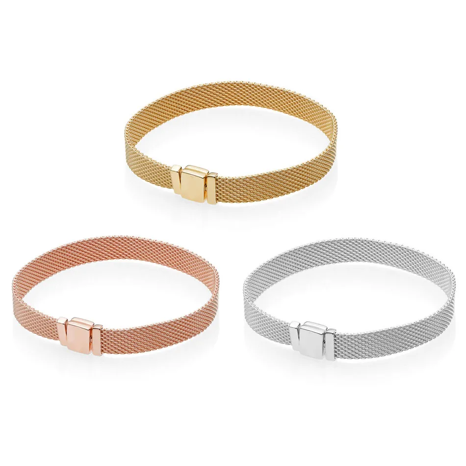 

Authentic S925 Sterling Silver Women Reflexions Bracelet fit Lady fine Jewelry Signature Clasp Silver Shine & Rose