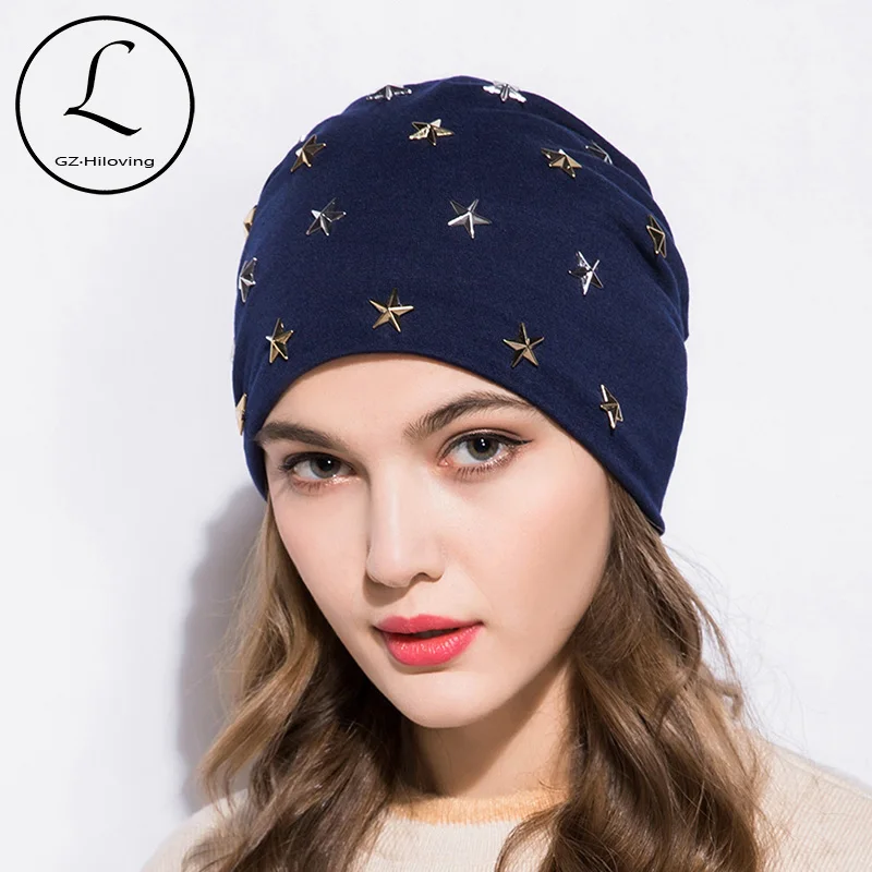 

GZHILOVINGL 2018 New Arrival Spring Summer Candy Star Beanies For Women Baggy Skullies Cap Girls Slouchy Hat Hip Hop Beanie Hats
