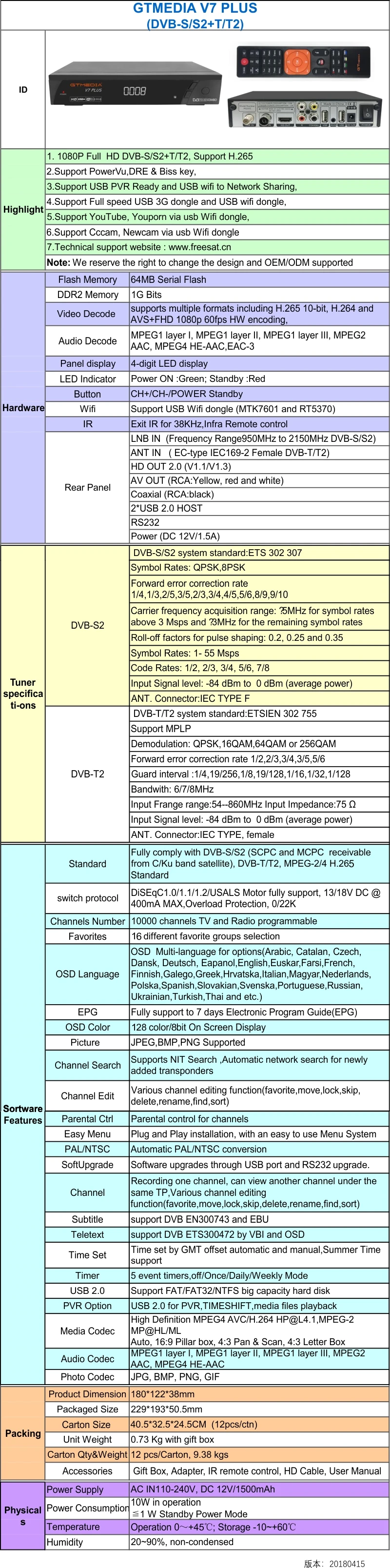 GTmedia V7 Plus Features
