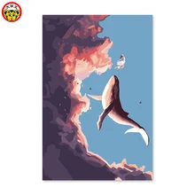 Цифровая картина маслом большой кит серфинга девочка руководство ребенок сердце картины по номерам рыбок Раскраска по номерам картина по