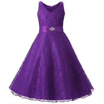 

New Lace Children Flower Girls Dresses for Party and Wedding Big Kids Prom Dresses Evening Wear Purple Dress Girl Frocks
