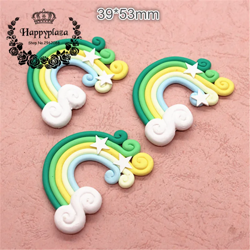 10 pcs 플랫 다시 클레이 카보 숑 kawaii 미니어처 그린 레인보우 diy flatback scrapbooking 꾸밈