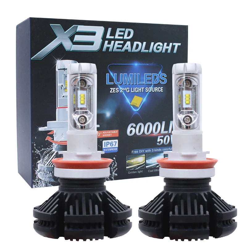 

2 PCS X3 Series 70W 7200LM 6000K H4 H1 H3 LED Car Headlight H7 H11 880/881 9005 HB3 9006 HB4 9007 HB5 Fog Light Bulb