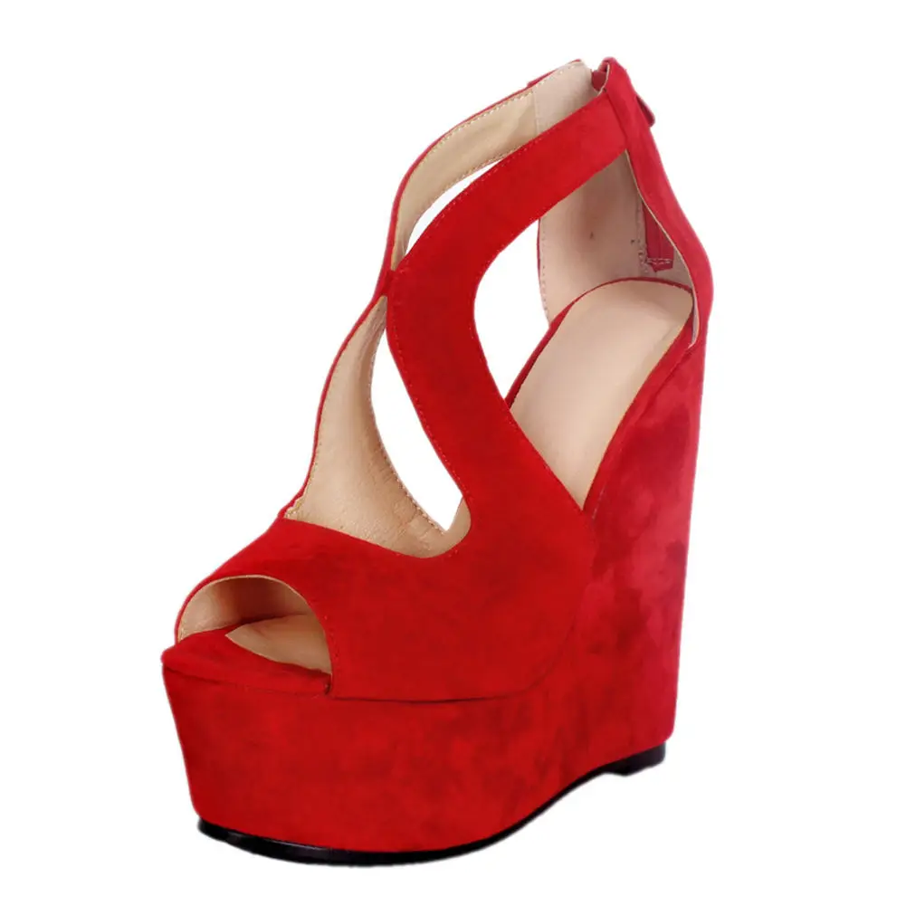 Karinluna/Большие размеры 47; пикантные женские туфли на платформе; Красные босоножки на танкетке; женские пикантные летние вечерние туфли на высоком каблуке; женские босоножки - Цвет: red