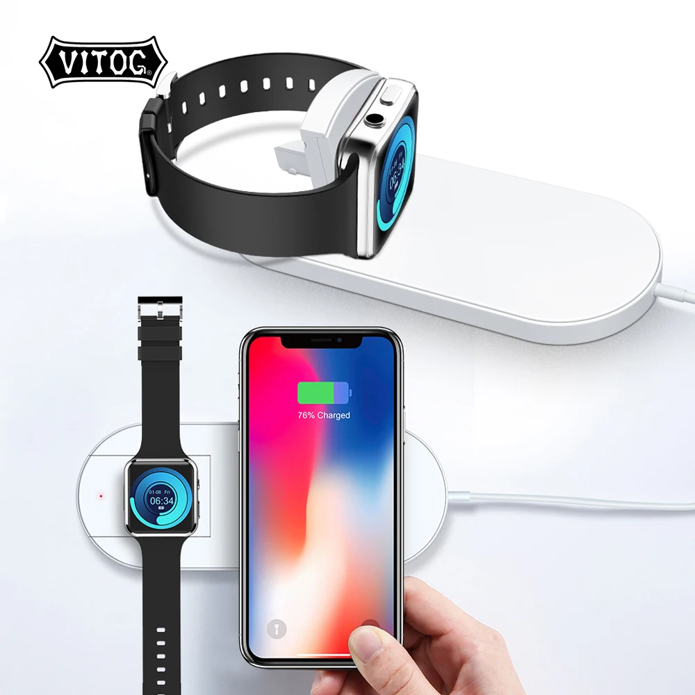 Vitog 2 в 1 Беспроводное быстрое зарядное устройство с кабелем для iphone 8 Plus X Apple Watch зарядное устройство samsung Galaxy S6 S7 S8 Plus