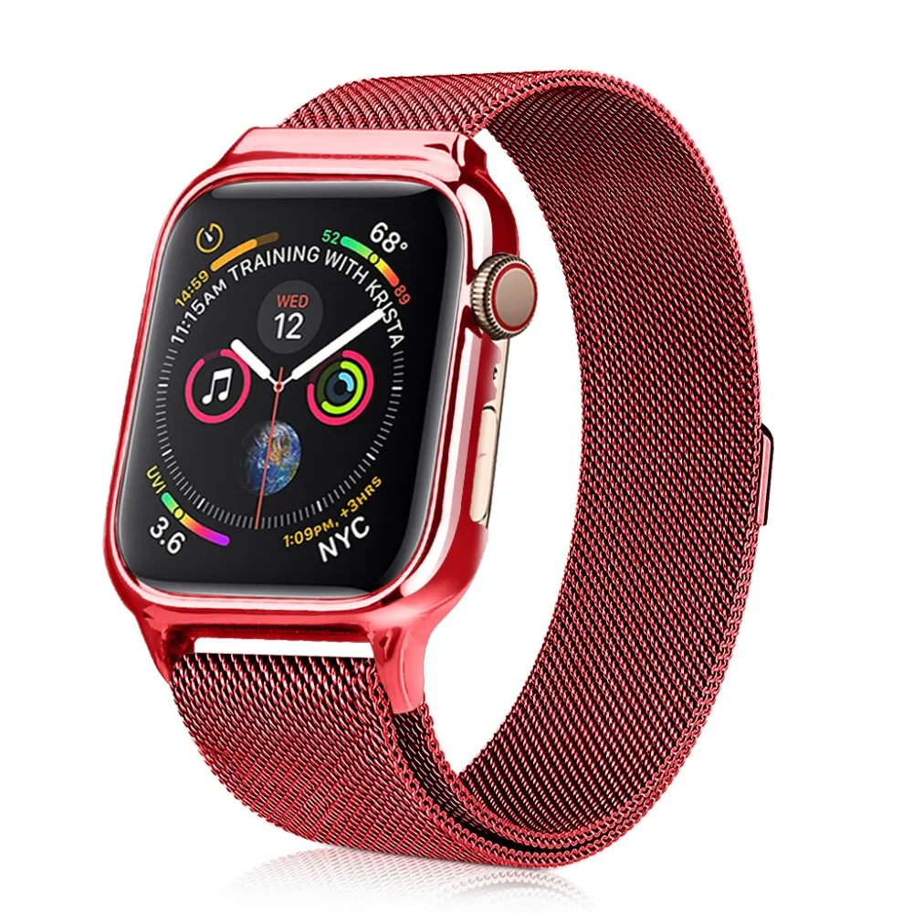 Металлический чехол с магнитной Миланской петлей для часов Apple Watch Series 4, 40 мм, 44 мм, ремешок для браслета iWatch 4 - Цвет: Красный