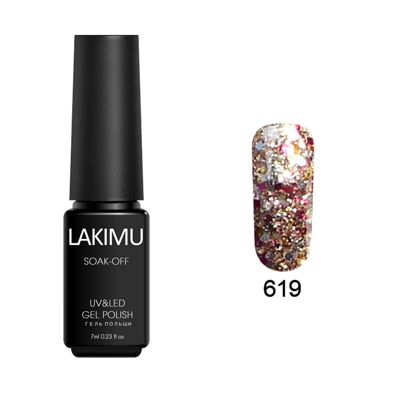 Lakimu 7 мл Алмазный цветной Блестящий Гель-лак УФ-Гель-лак для ногтей 3D дизайн ногтей блестки Гель-лак для ногтей Полупостоянный лак es - Цвет: 619