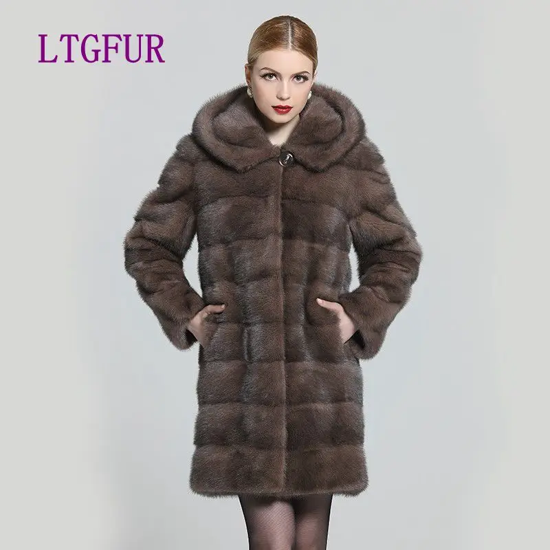 LTGFUR натуральный мех женские шубы Популярные тонкие Шубы из меха норки