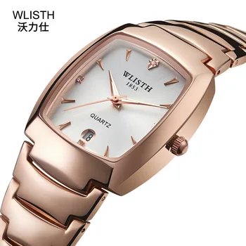 WLISTH New Fashion Lovers Watches Man Women Famous Luxury Brand Silver & Rose Gold Color Oval Dial Calendar Quartz Wristwatches