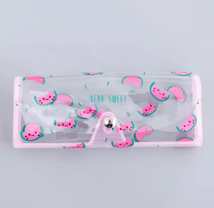 watermelon 1 шт. прозрачный пластиковый защитный чехол для очков с мультяшными животными и металлической кнопкой, футляр для солнцезащитных очков с изображением фруктов и животных, чехол-карандаш - Цвет: watermelon