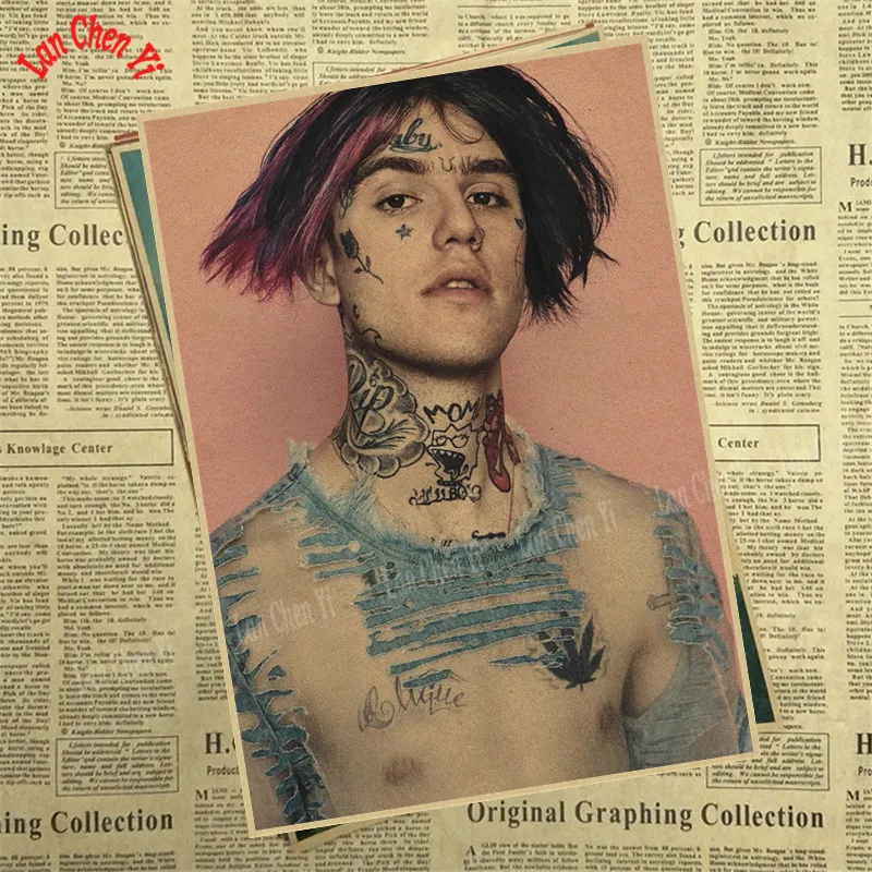 Рэпер Lil Peep крафт-бумага плакат офисный подарок столовая домашний Декор стикер дизайн - Цвет: Золотой