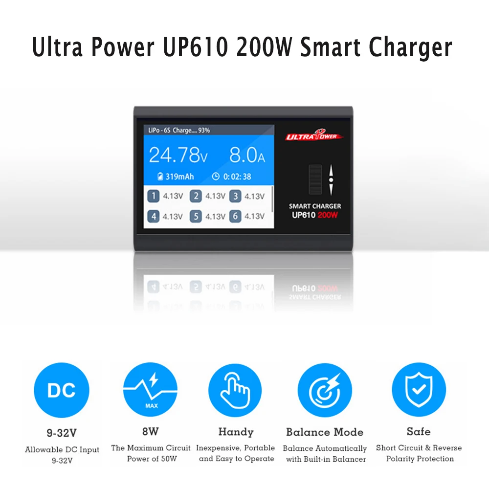 UP610 200 Вт карманное портативное умное зарядное устройство для радиоуправляемого дрона квадрокоптера автомобиля 1-6S Lipo батарея 1-16S NiCd NiMH батарея RC зарядное устройство