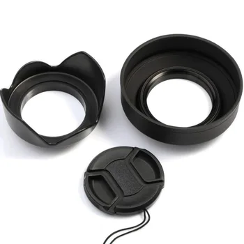 

52mm Camera Accessory Kit Petal Lens Hood+Rubber Collapsible Lens Hood+Center Pinch Lens Cap For Nikon D5100 D3300 D3200 Cameras