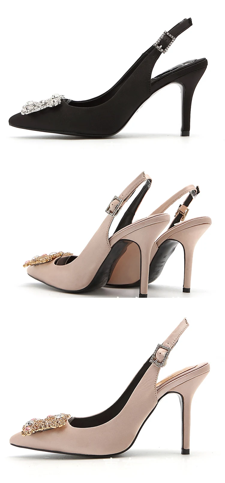 WEIQIAONA Новинка весны женские туфли-лодочки на высоком каблуке элегантная обувь с пряжкой и стразы свадебные туфли с острым носком, брендовые дизайнерские сандалии