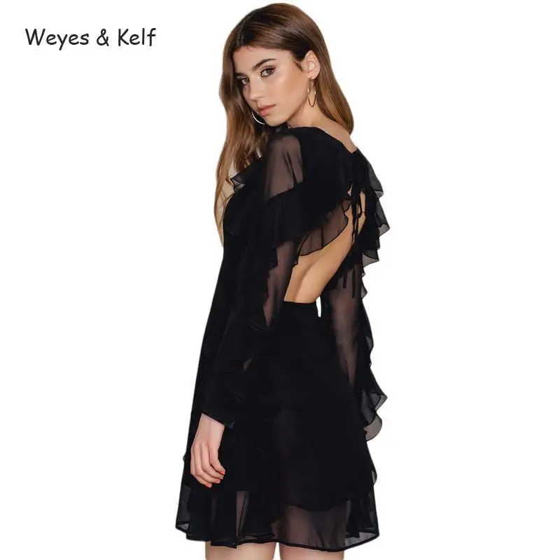 Женское Прозрачное мини-платье Weyes &amp Kelf шифоновое однотонное черное платье с