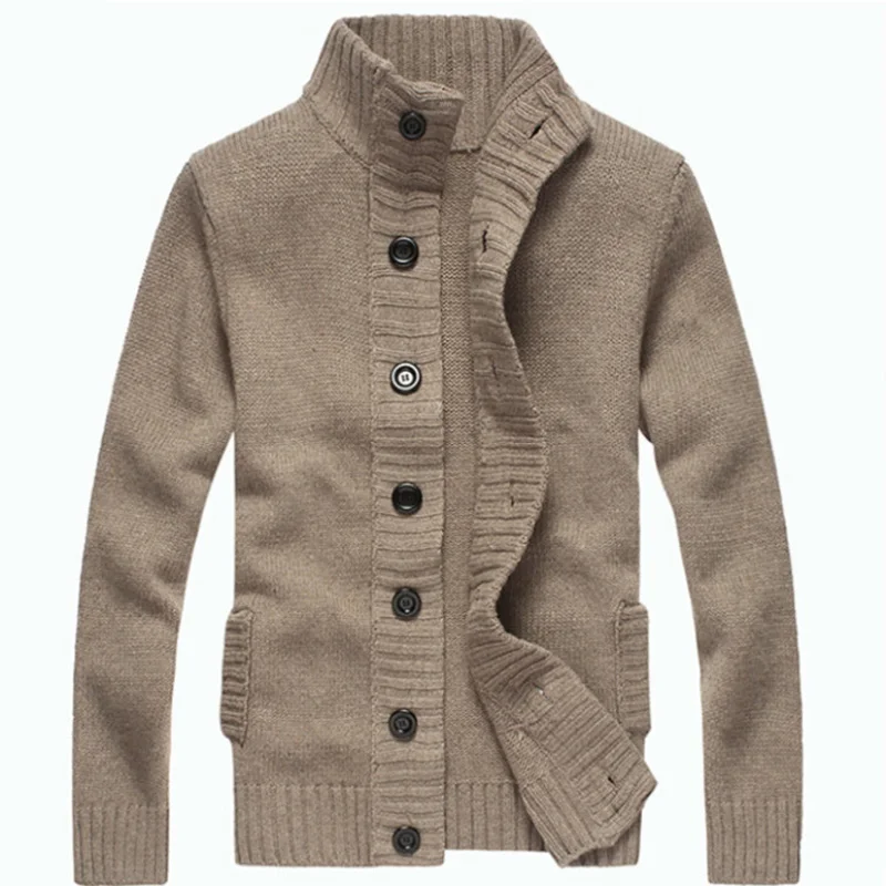 Winter Korean Fashion Men's Thick Sleeve Long Jacket Fashion Casual Slim Loose Collar Button Knit Solid Color Sweater For Men