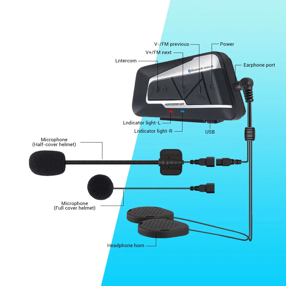 HEROBIKER мотоциклетный шлем Интерком водонепроницаемый беспроводной Bluetooth Интерком мотоциклетная гарнитура интерфон для 2 аттракционов 1200 м 2 комплекта