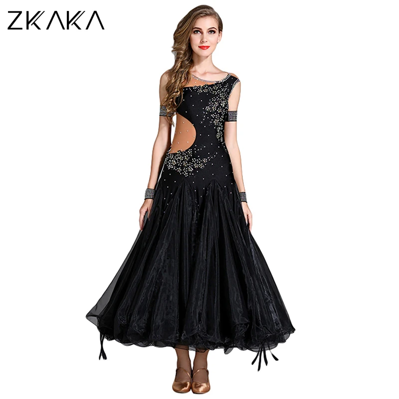 

ZKAKA Backless Ballroom Dance Dress Flamenco Waltz Tango Dance Costumes
