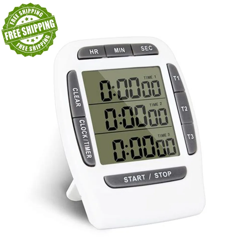 Free shipping large LCD screen electronic kitchen timer, three channel
