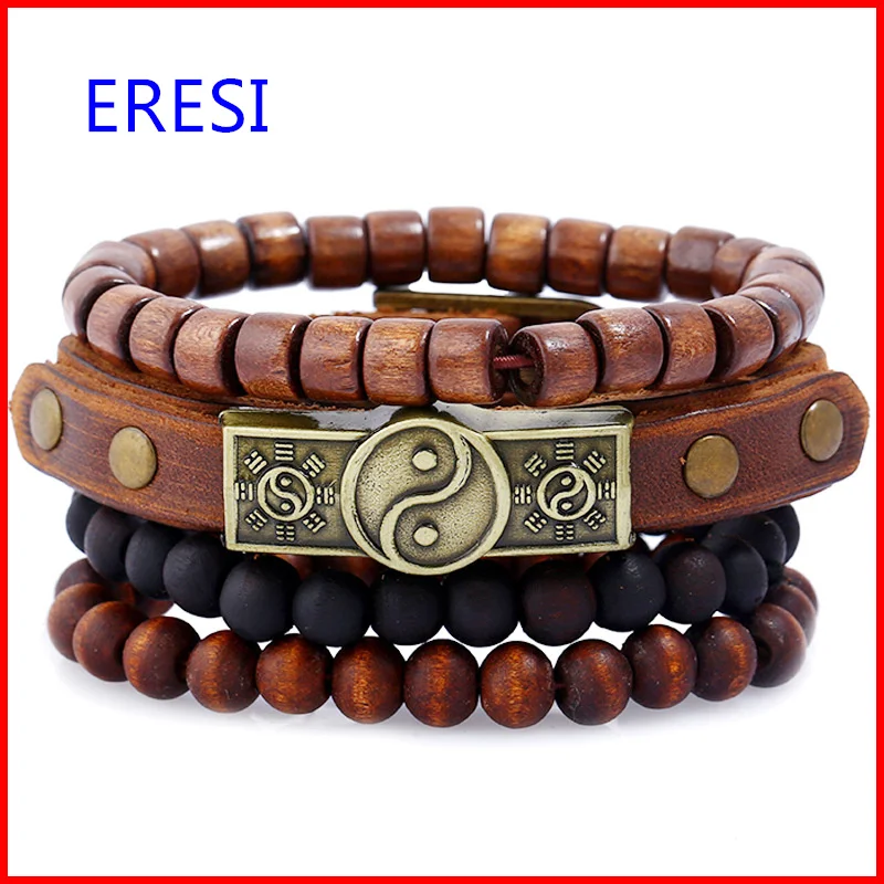 Made In China YingYang Logo Leather Bracelet for Men DIY Jewelry Wrap