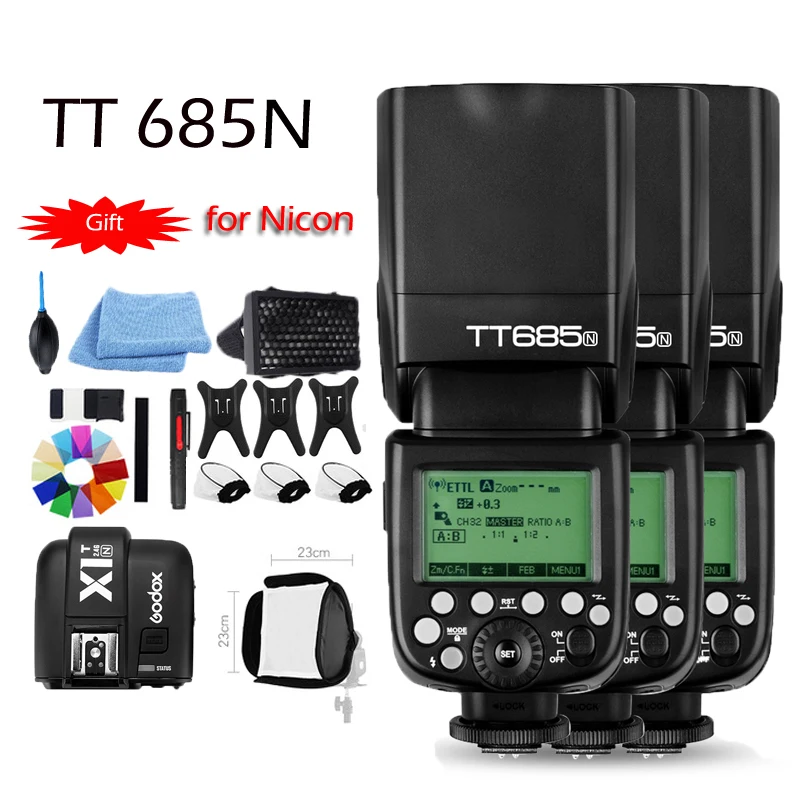 DHL Godox 3x TT685N 2,4G Беспроводная вспышка HSS i-ttl GN60 Беспроводной вспышка+ X1T-N ttl триггер для Nikon D800 D700 D7100 D7000 D5100 D810 D90