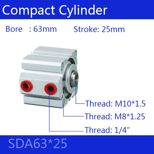 

SDA63*25, 63mm Bore 25mm Stroke Compact Air Cylinders SDA63X25 Dual Action Air Pneumatic Cylinder