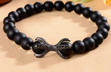 

8mm rope micro pave cz zircon Eight claws Reiki Buddha Prayer Yoga Bracelet h424 adjusted Macrame black bead Bangles